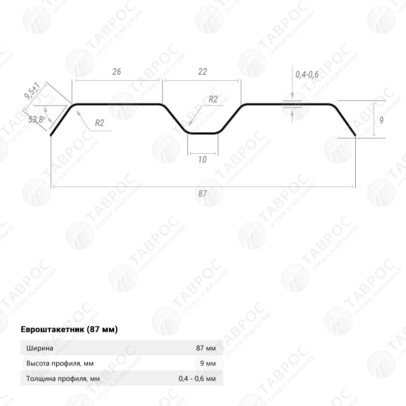 Металлический штакетник Гладкий полиэстер RAL 9005 (Глубокий черный) 3000*87*0,5 односторонний Фигурный