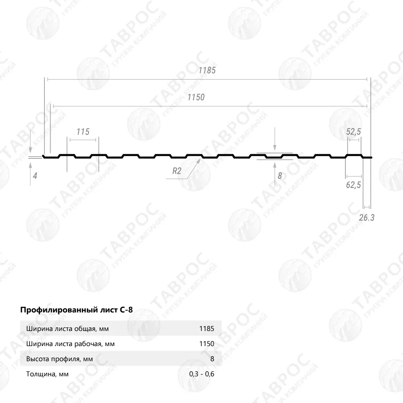 Профнастил С-8 Гладкий полиэстер RAL 5005 (Синий) 2500*1185*0,45 двухсторонний