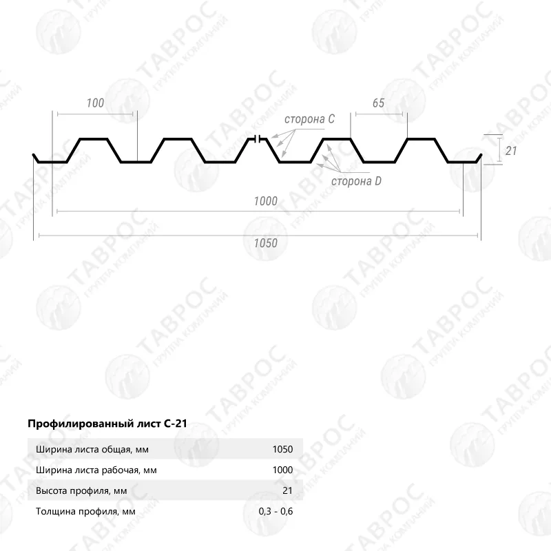 Профнастил С-21 Гладкий полиэстер RAL 7024 (Мокрый асфальт) 2000*1050*0,5 односторонний