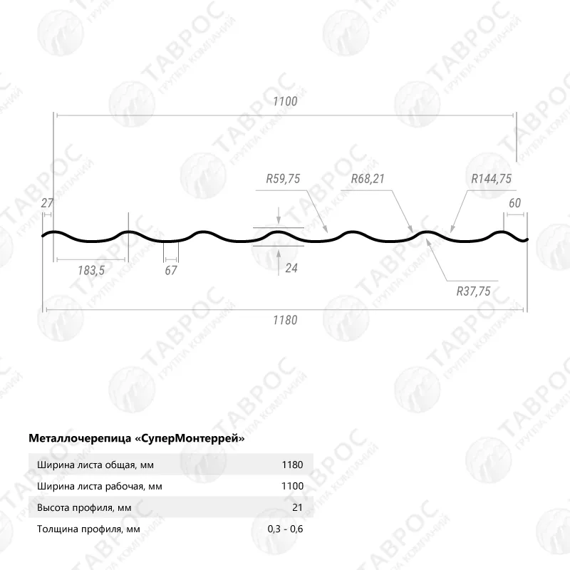 Металлочерепица Classic Гладкий полиэстер RAL 6005 2250*1180*0,4